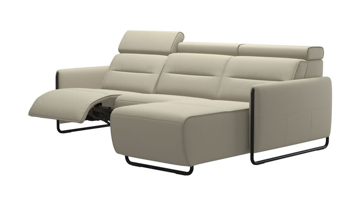 Stressless Emily Sofa with Long Seat and Recliner in Paloma Light Grey Leather
